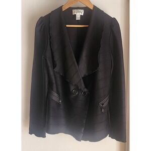 Joseph Ribkoff Black Bandage Jacket‎ Blazer Double Breasted Ruffle Collar Sz 10
